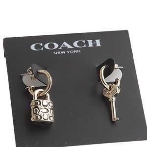 NEW Coach Quilted Padlock & Key Mismatched Earring Set